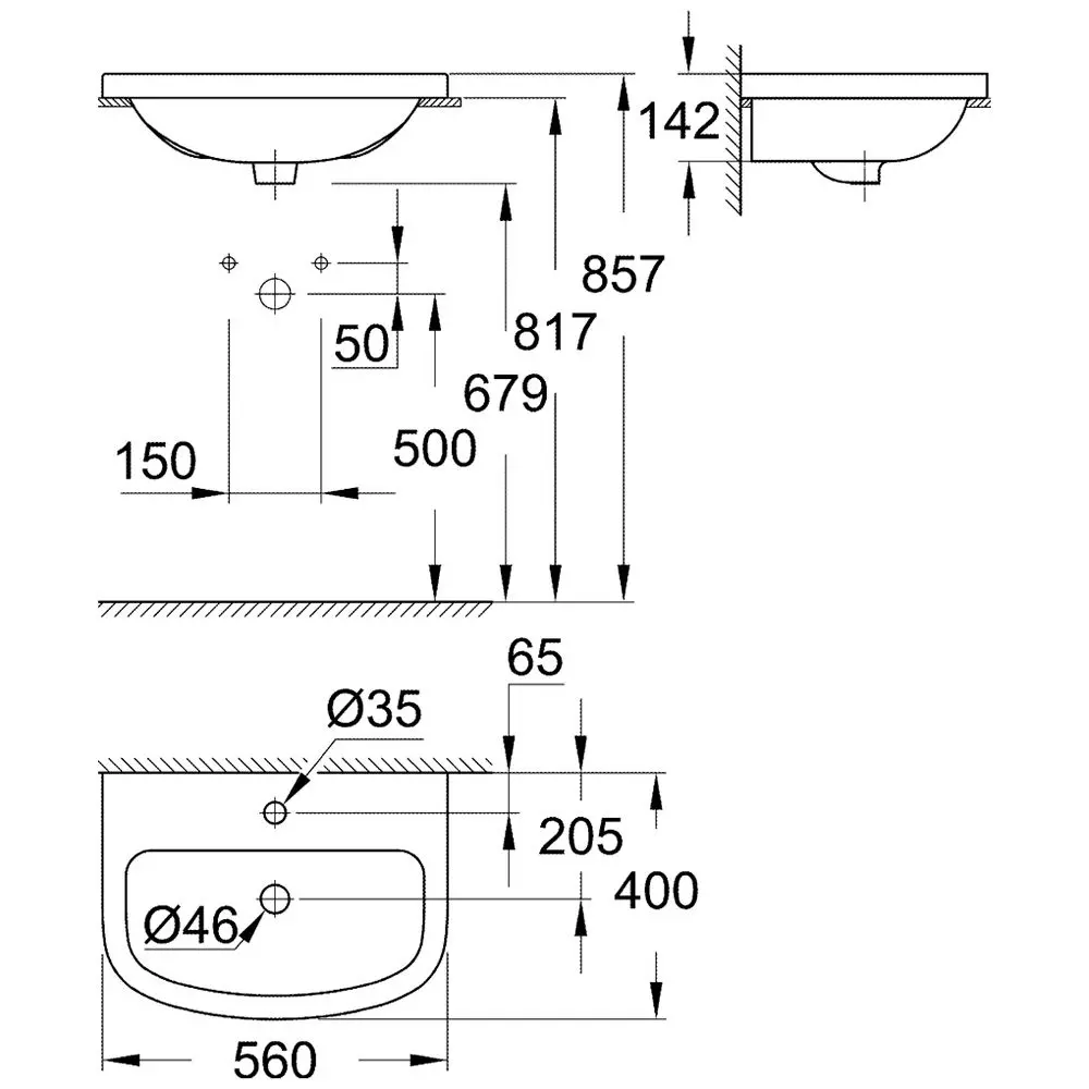 Grohe einbauwaschtisch, weiß, 56 cm