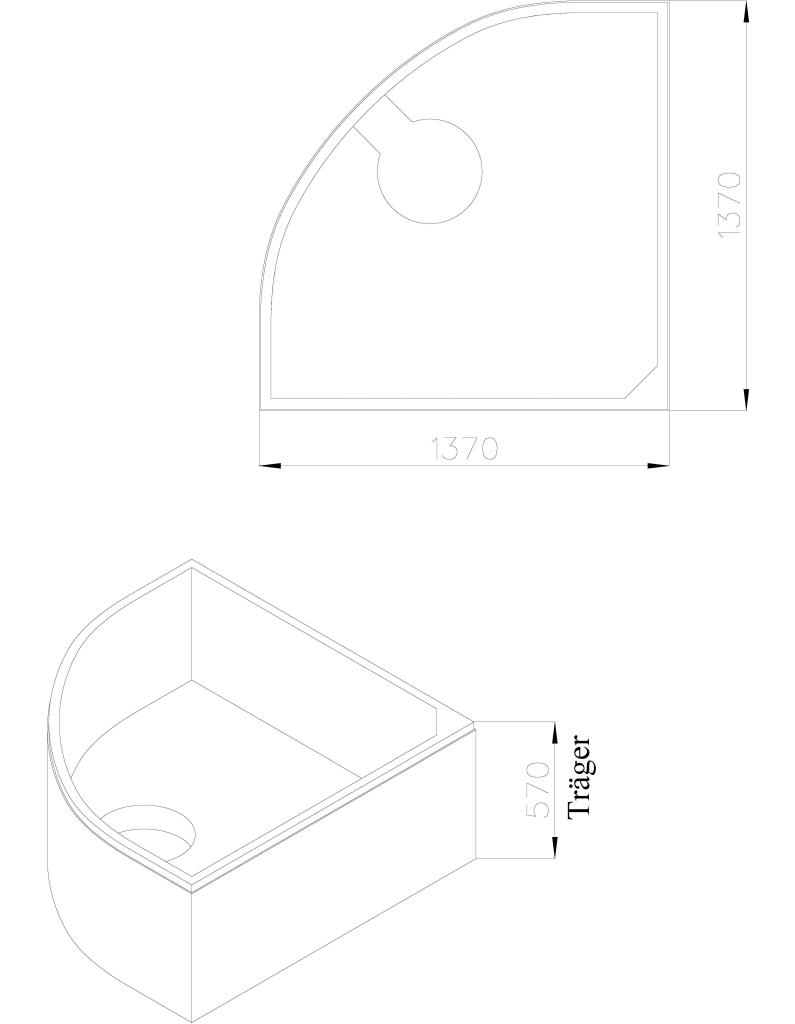 IS Line Träger zu Acryl Eckform 140 cm plan