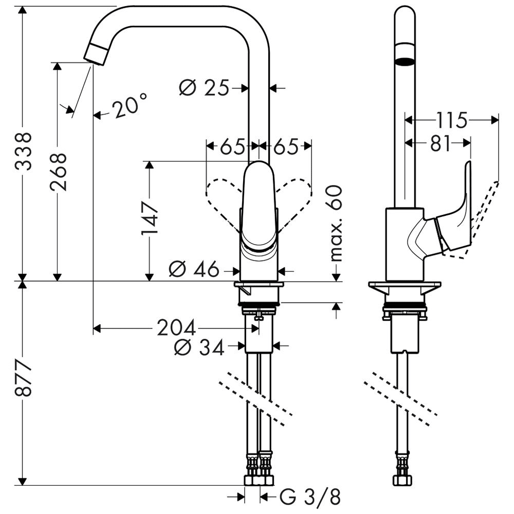 Hansgrohe Focus Einhebel-Küchenmischer 260 skizze