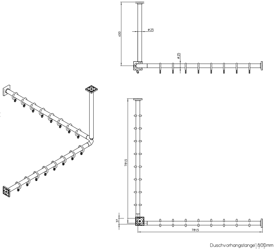 IS Line DVH Duschvorhangstangen Set 800 mm, chrom – Bild 2