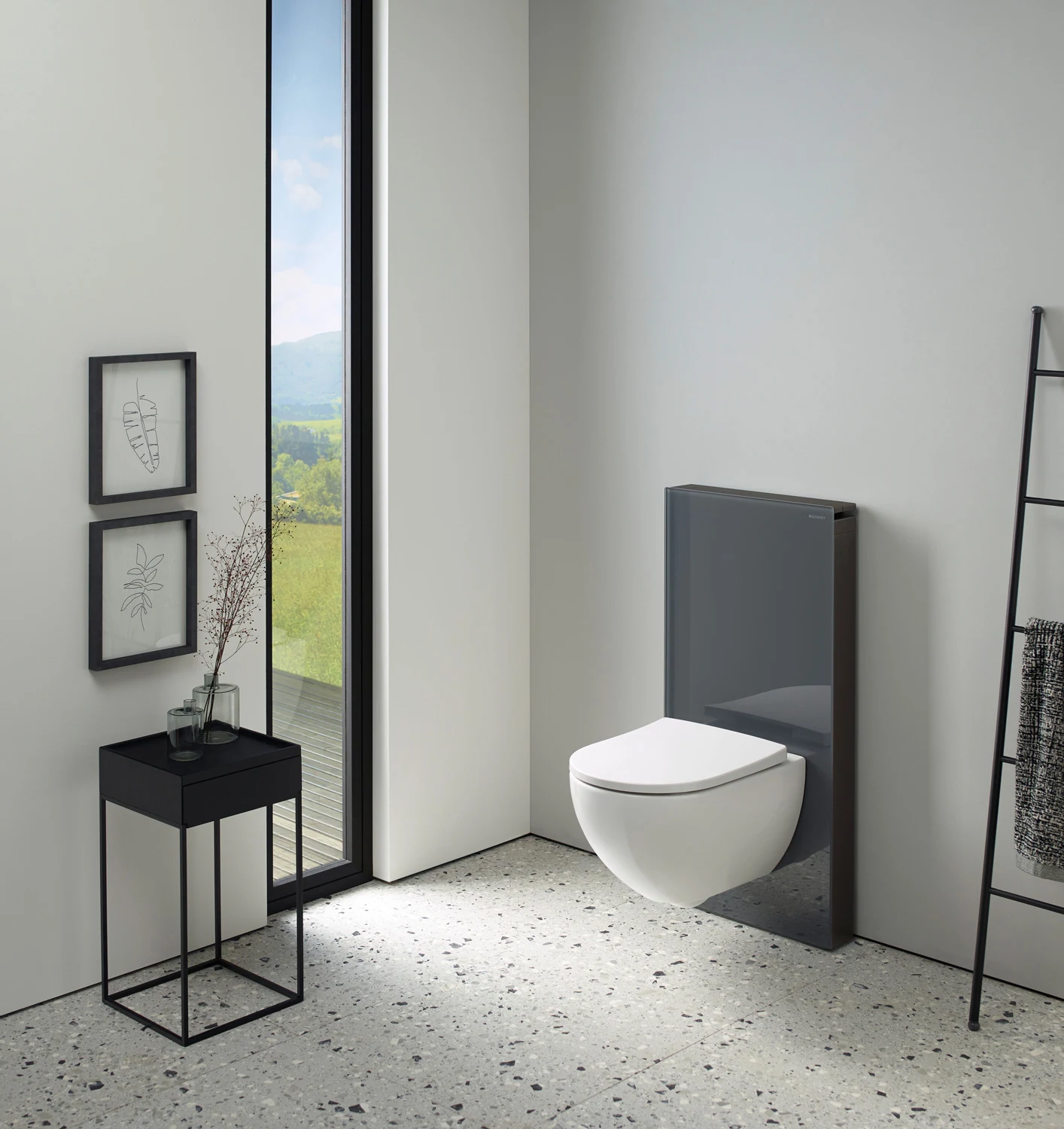 Geberit Monolith Sanitärmodul für Wand-WC, 101 cm, schwarz, mit Anschlussstutzen, Wasseranschluss seitlich, Lava
