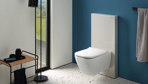 Geberit Monolith Sanitärmodul für Wand-WC, 101 cm, schwarz, mit Anschlussstutzen, Wasseranschluss seitlich, sand-grau