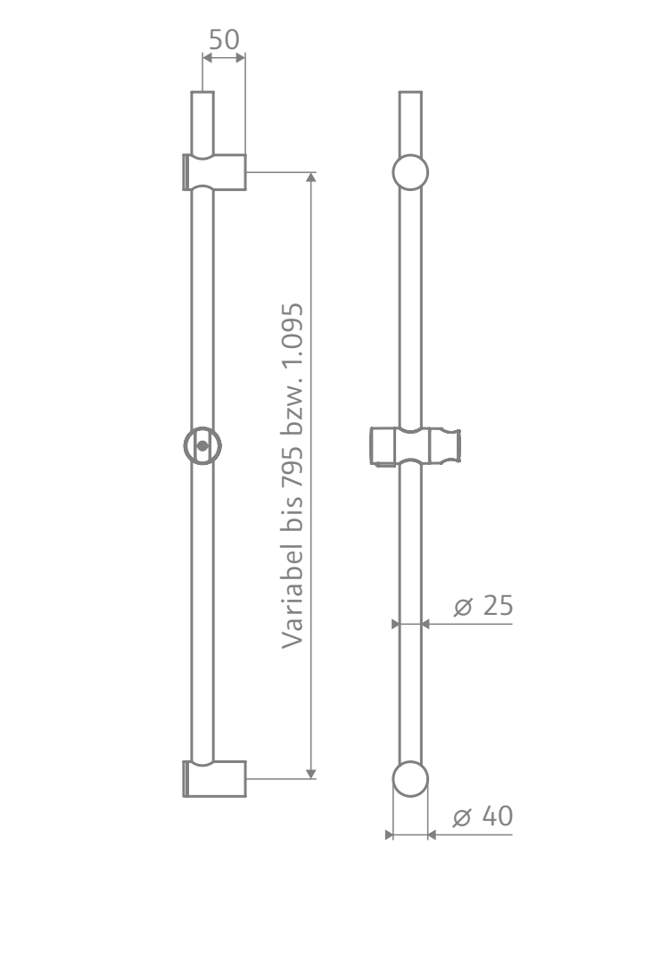 HSK Design Brausestange Rund Variabel 80 cm Chrom