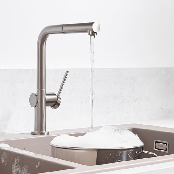Hansgrohe Talis M54 Küchenarmatur, ausziehbar, schwenkbar edelstahl-optik – Bild 5