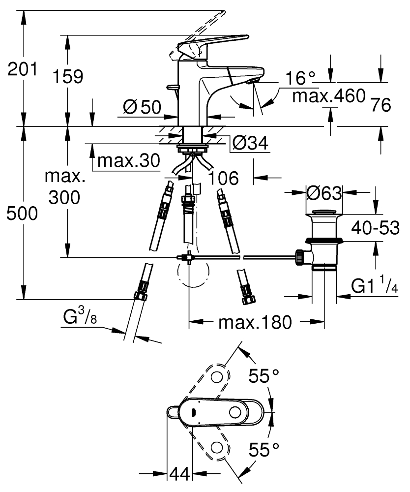 Grohe Europlus Waschtischarmatur mit herausziehbarem Auslauf, chrom – Bild 2
